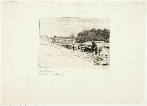 Whistler Sketching at Moulsey Lock by Edwin Edwards, print, 1861