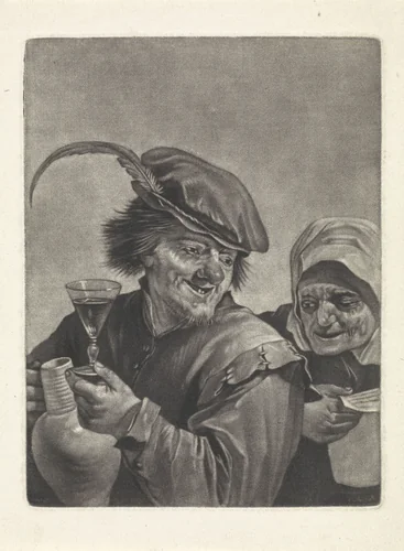 Man met kan en wijnglas (variant B) by Jan van der Bruggen, print, 1659-1740