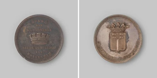 Huldepenning aan de schutterij te Rotterdam voor hun optreden tijdens de ongeregeldheden van 27 september tot 3 oktober 1889 by J.M. van Kempen, metalwork, 1889
