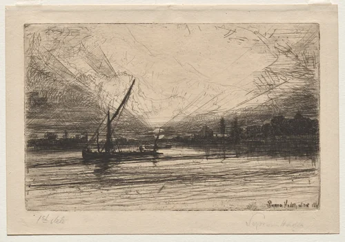 Sunset on the Thames by Francis Seymour-Haden, print, 1865
