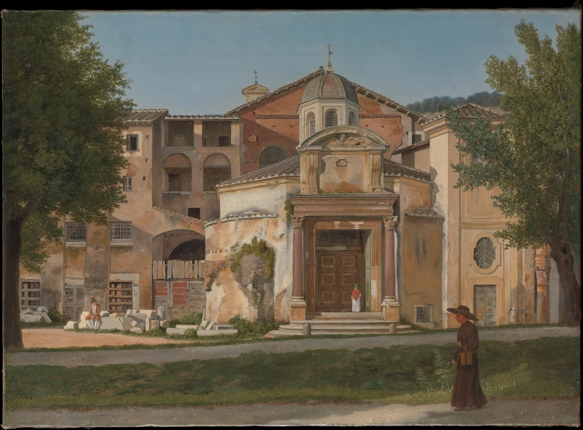 A Section of the Via Sacra, Rome (The Church of Saints Cosmas and Damian) by Christoffer Wilhelm Eckersberg, painting, 1814-1815