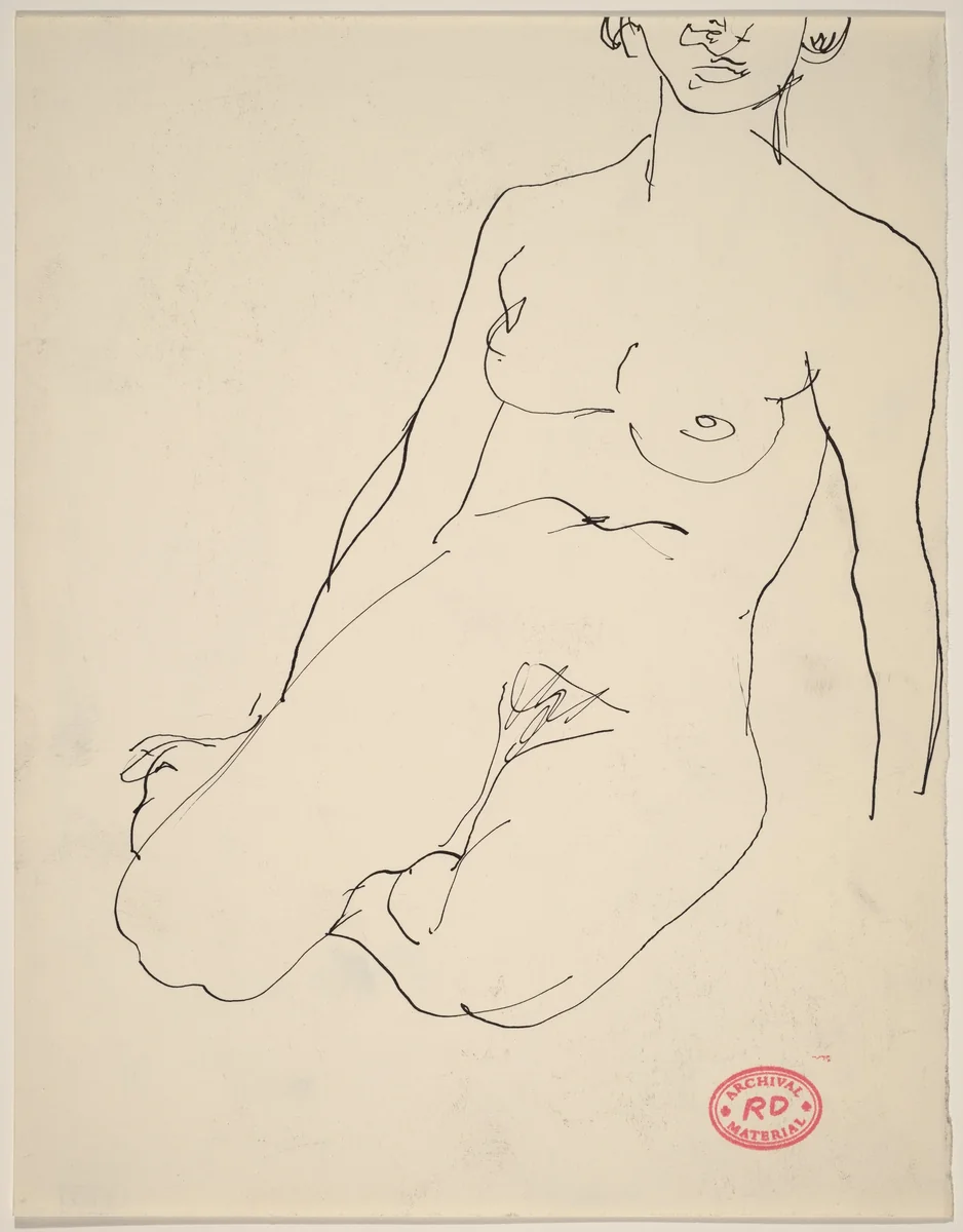 Untitled [female nude seated on her knees] by Richard Diebenkorn, drawing, 1955-1967