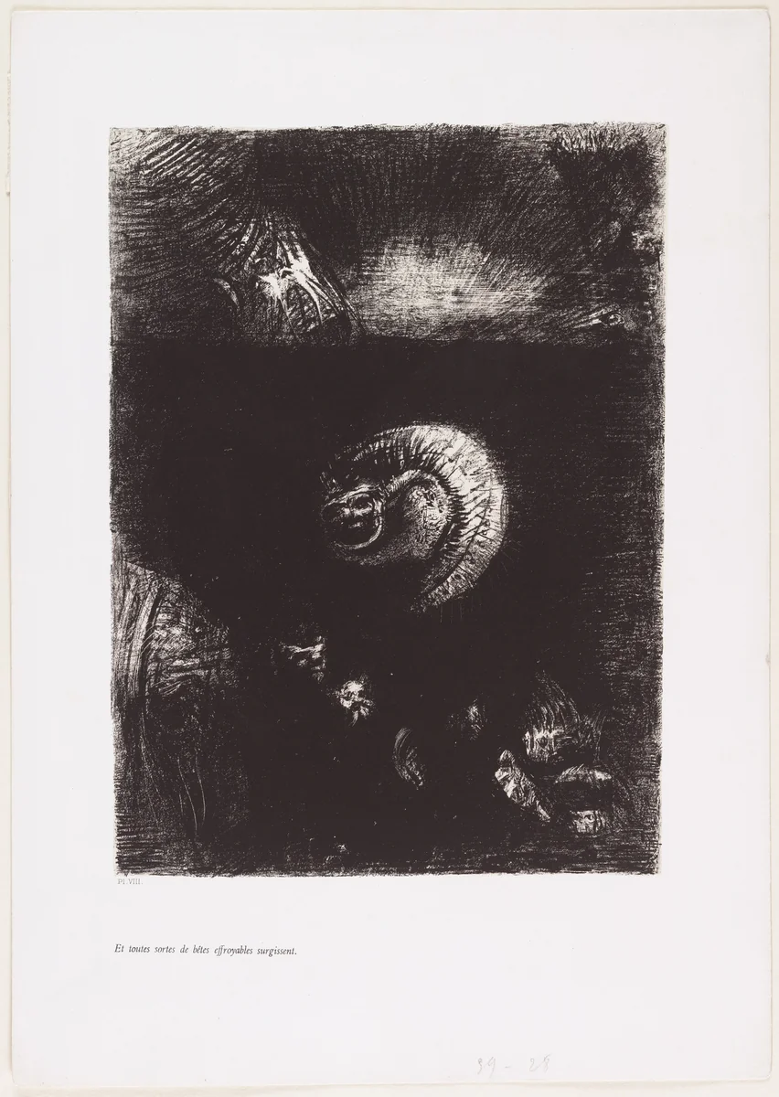 And All Manner of Frightful Creatures Arise (Et toutes sortes de bêtes effroyables surgissent) from The Temptation of Saint Anthony (La Tentation de Saint-Antoine) by Odilon Redon, print, 1888
