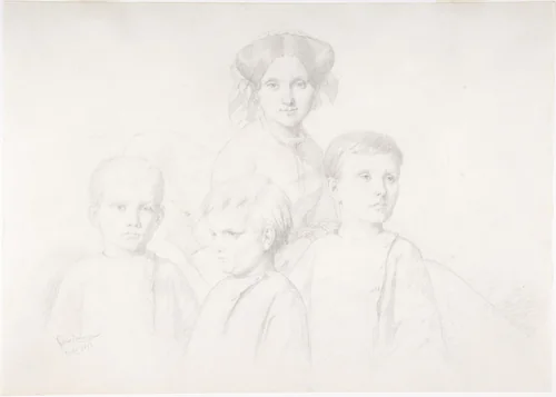 Portrait of Woman and Three Children by Gustave Boulanger, drawing, 1852