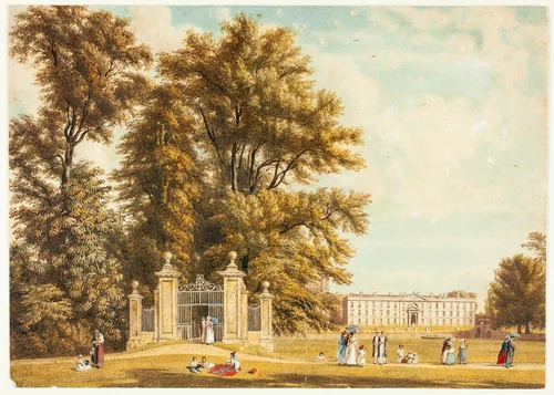 Entrance to the Avenue from Clare Hall Piece, Cambridge by William Westall, painting, 1820-1850