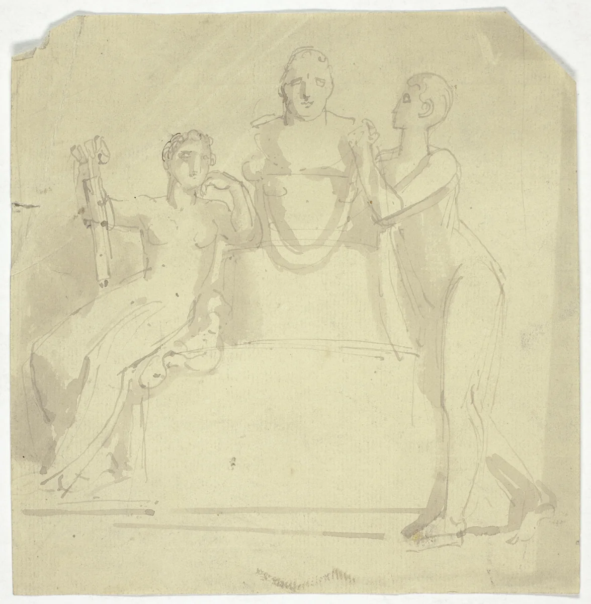 Two Female Figures with a Bust by Thomas Stothard, drawing, 1775-1834
