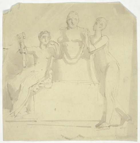 Two Female Figures with a Bust by Thomas Stothard, drawing, 1775-1834