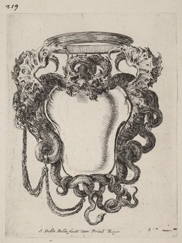 Cartouche Flanked by Dragons by Stefano della Bella, print, 1647