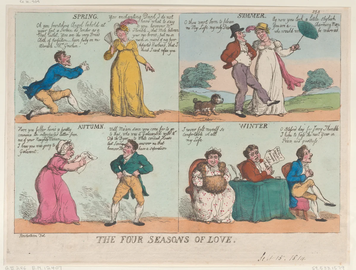 The Four Seasons of Love by Thomas Rowlandson, print, 1814