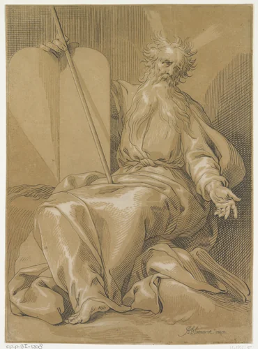 Mozes met de tafelen der wet by anonymous, print, 1610