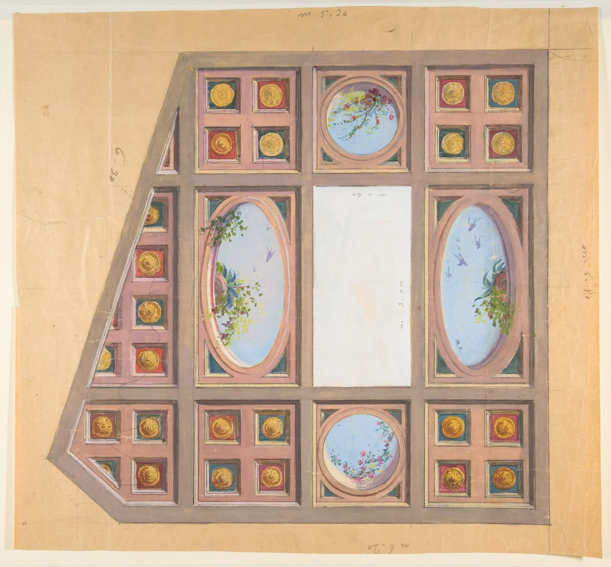 Design for a ceiling decoration by anonymous, drawing, 1800-1899