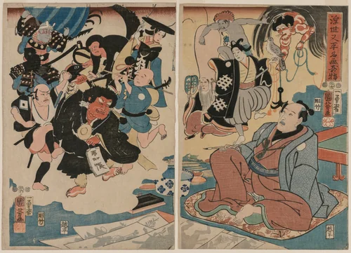 The Strange Occurence of Ukiyo Matahei and his Famous Paintings by Utagawa Kuniyoshi (歌川國芳), print, 1853