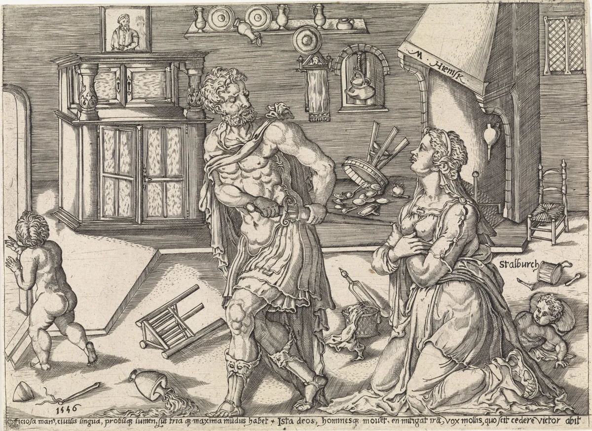 Een vriendelijk antwoord doet woede bedaren by Unknown, print, 1555-1562