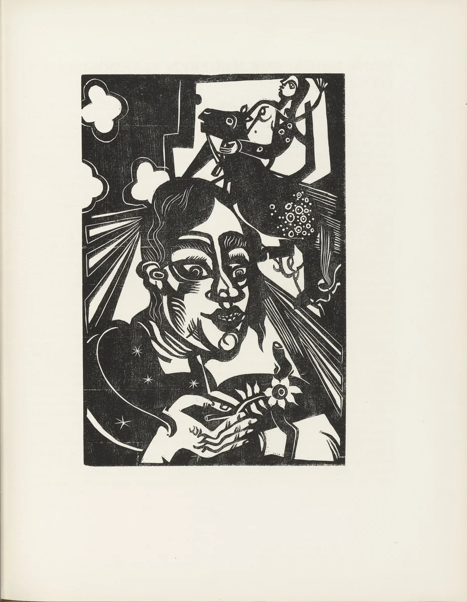 Woman with Flower (Frau mit Blume) (plate, page 79) from the periodical Münchner Blätter für Dichtung und Graphik, vol. 1, no. 5 (May 1919) by Heinrich Campendonk, periodical, 1919