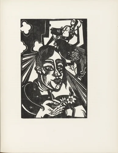 Woman with Flower (Frau mit Blume) (plate, page 79) from the periodical Münchner Blätter für Dichtung und Graphik, vol. 1, no. 5 (May 1919) by Heinrich Campendonk, periodical, 1919