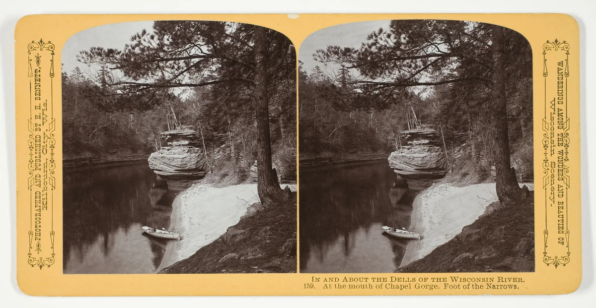At the mouth of Chapel Gorge. Foot of the Narrows, No. 159 from the series "In and About the Dells of the Wisconsin River" by Henry Hamilton Bennett, photograph, 1870-1908