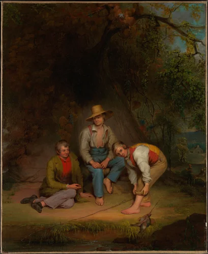 Boys Fishing by Thomas Le Clear, artwork, 1846