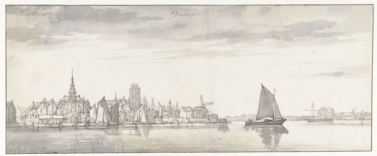 Gezicht op Dordrecht by Aelbert Cuyp, drawing, 1630-1691