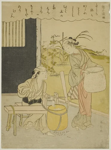 Poem by Henjo Sojo, from an untitled series of Thirty-Six Immortal Poets by Suzuki Harunobu (鈴木春信), print, 1762-1770