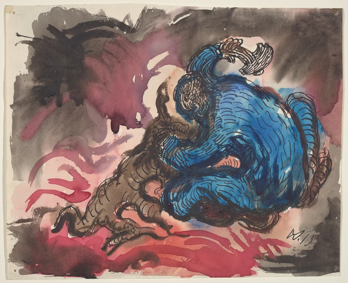 Hölzfaller (recto) by Wilhelm Morgner, drawing, 1913