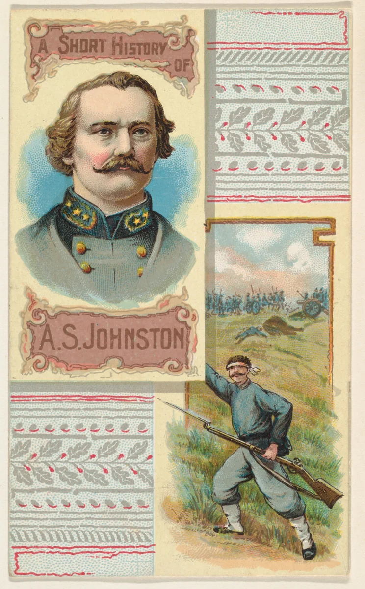 A Short History of General A. S. Johnston, from the Histories of Generals series (N114) issued by W. Duke, Sons & Co. to promote Honest Long Cut Smoking and Chewing Tobacco by W. Duke, Sons & Co., print, 1888