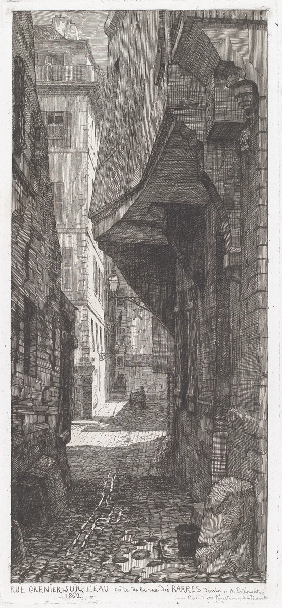 Rue Grenier sur l'eau, côté de la rue des Barres by Adolphe Potémont, print, 1862