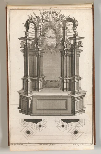 Design for a Monumental Altar, Plate n from 'Unterschiedliche Neu Inventierte Altäre mit darzu gehörigen Profillen u. Grundrißen.' by Carl Pier, book, 1745-1755