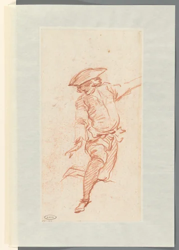 Studie voor een knielende jager by François Boucher, drawing, 1713-1734