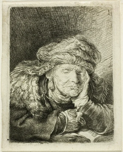 Old Woman Sleeping by Rembrandt van Rijn, print, 1631-1641