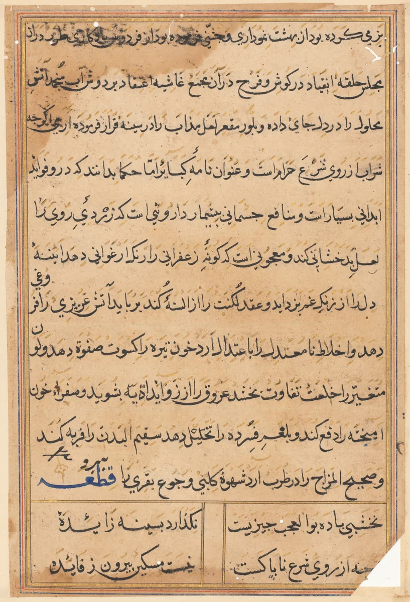 Page from Tales of a Parrot (Tuti-nama): text page by Unknown, painting, 1555-1565