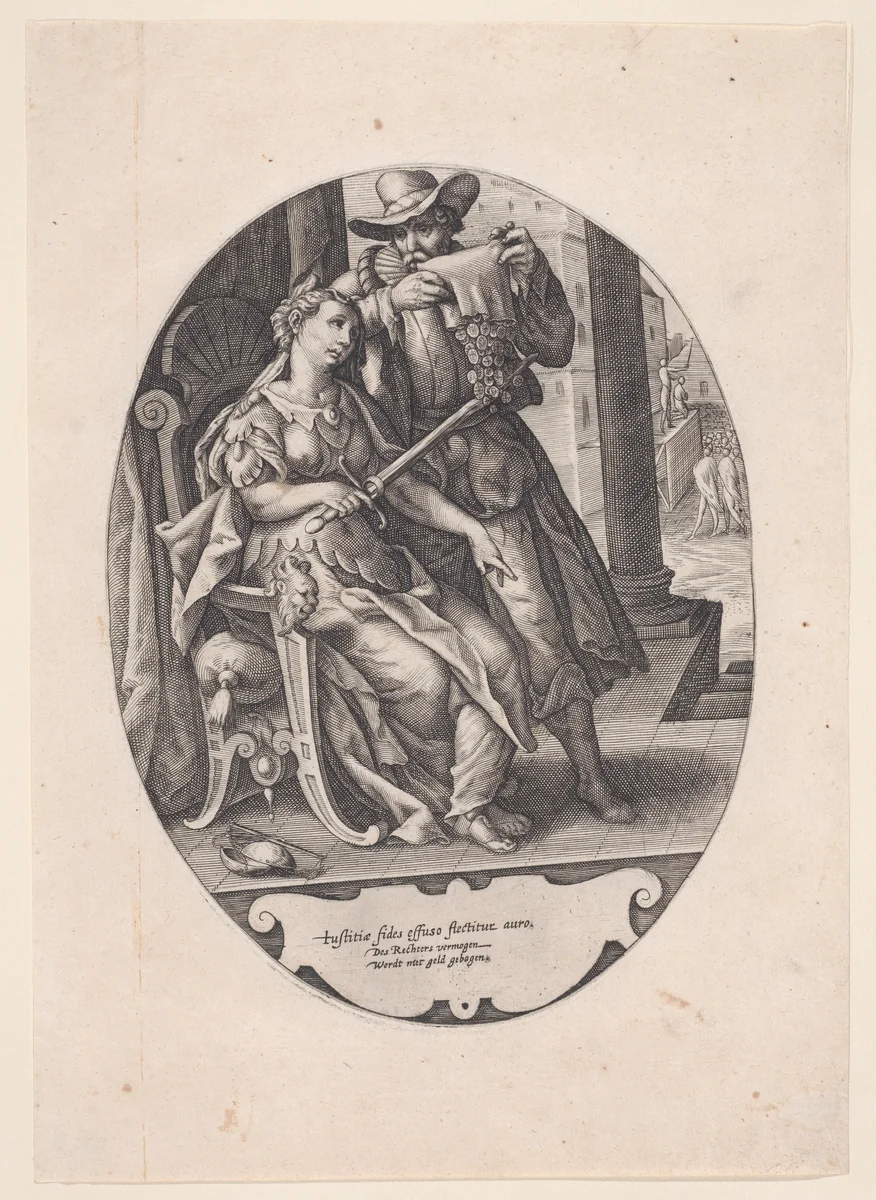 Allegory on Justice and the Pitfalls of Corruption by Lambert Cornelisz, print, 1590-1630