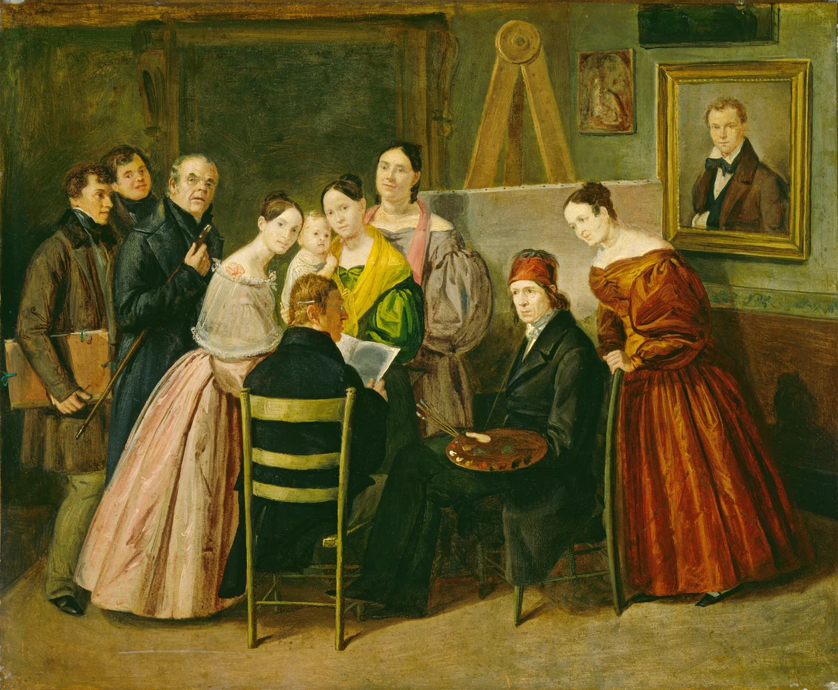 A Painter and Visitors in a Studio by Unknown 19th Century, painting, 1835