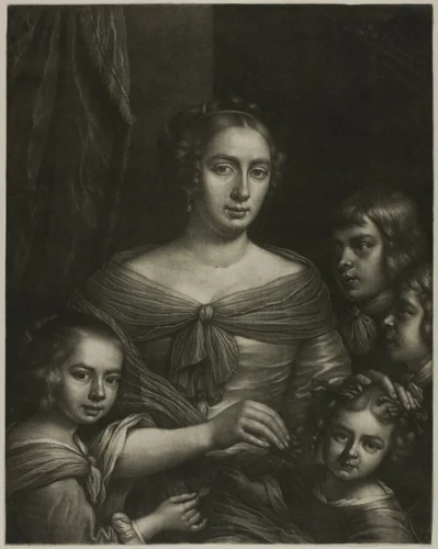 The Artist's Wife and Children by Wallerant Vaillant, print, 1665-1677