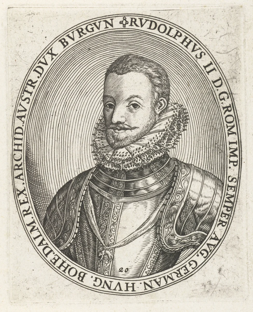 Portret van Rudolf II van Habsburg by Lambert Cornelisz, print, 1593-1612