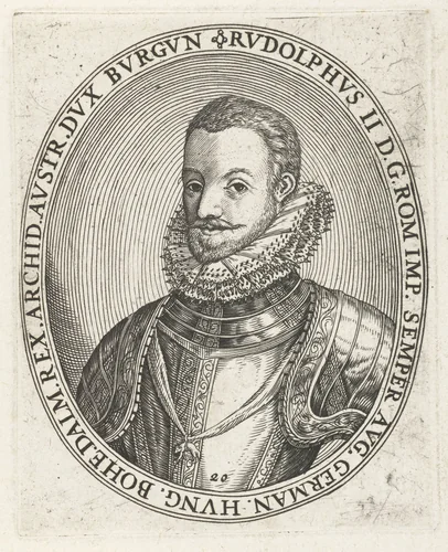 Portret van Rudolf II van Habsburg by Lambert Cornelisz, print, 1593-1612