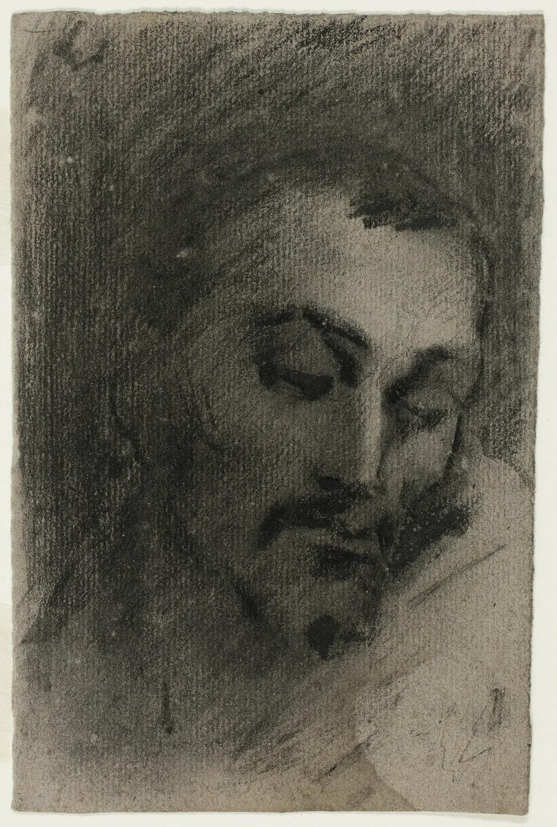 Head of a Man by Jean Baptiste Carpeaux, drawing, 1847-1875