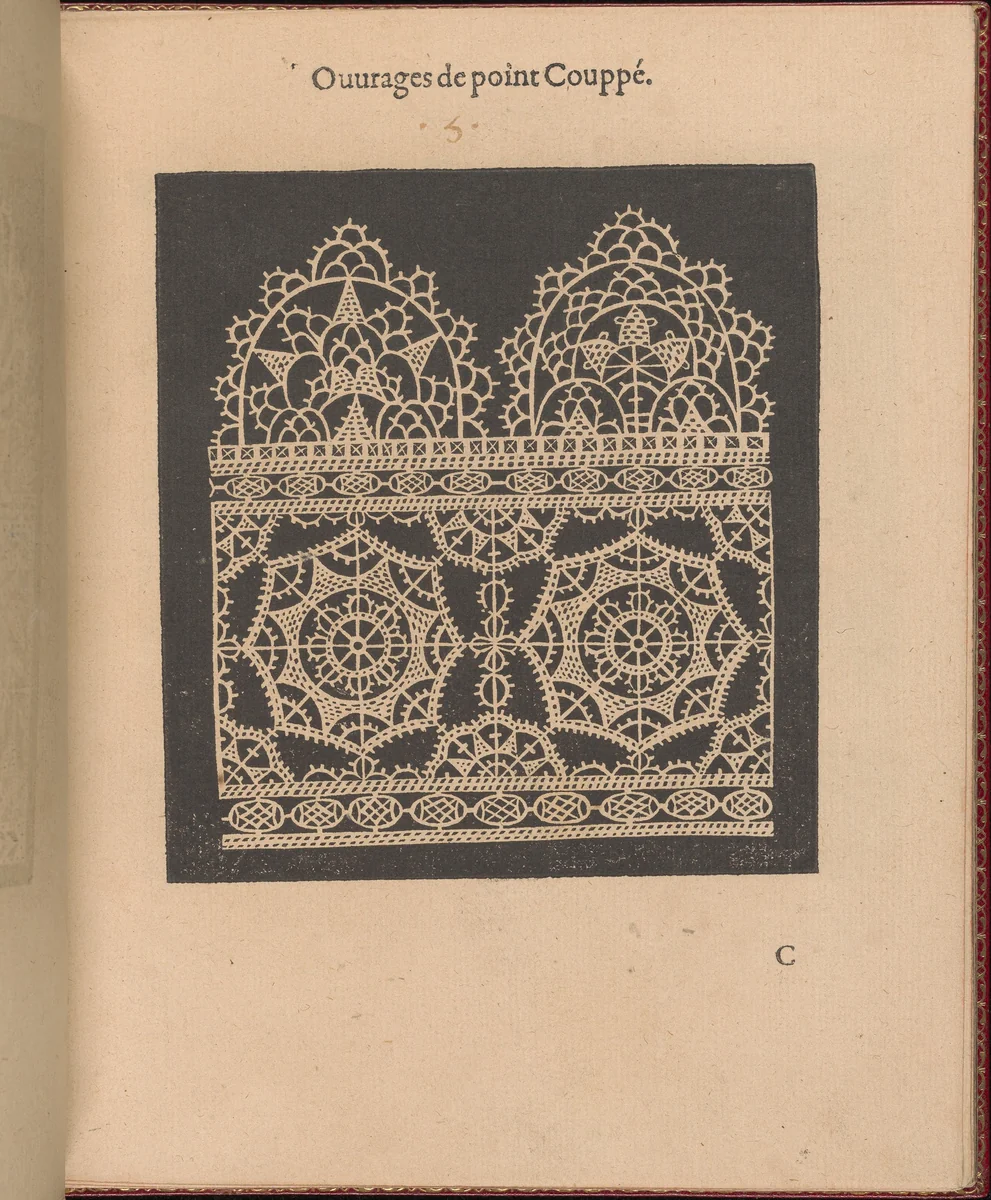 Les Singuliers et Nouveaux Portraicts... page 9 (recto) by Federico de Vinciolo, book, 1588
