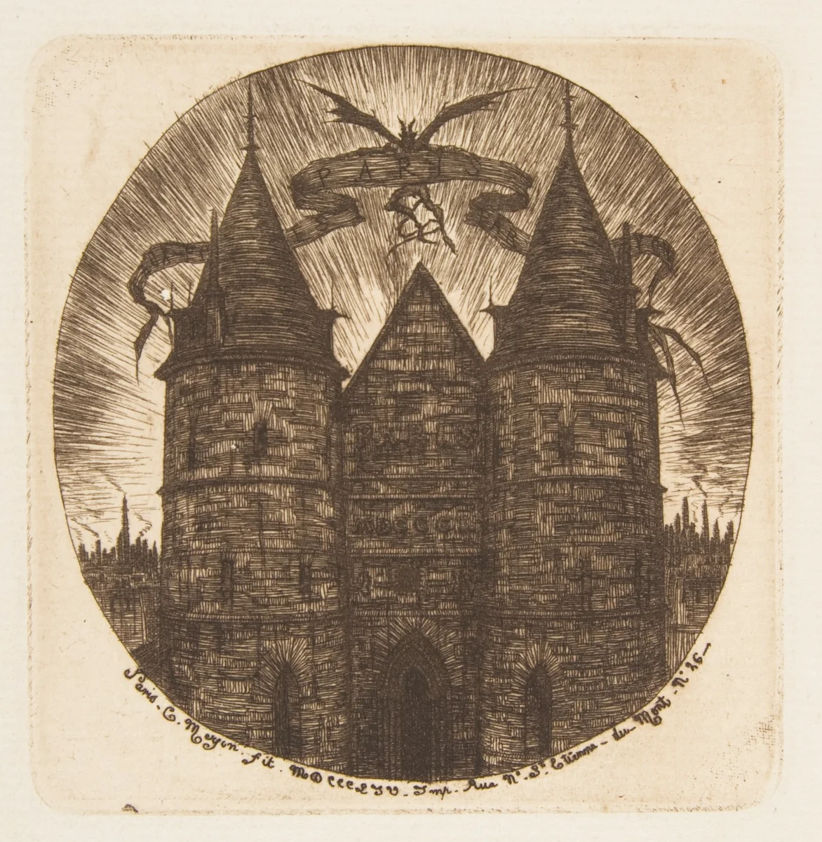 The Old Entrance to the Palais de Justice, Paris by Charles Meryon, print, 1854