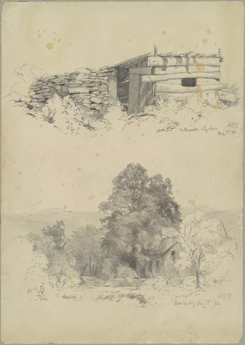 The Deserted Pigpen; and West Hurley by Andrew Fisher Bunner, drawing, 1866