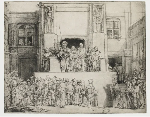 Christ presented to the people: oblong plate by Rembrandt van Rijn, print, 1655