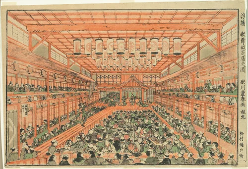 Perspective Picture of a Kabuki Theater (Uki-e Kabuki shibai no zu) by Utagawa Toyoharu, print, 1771-1781