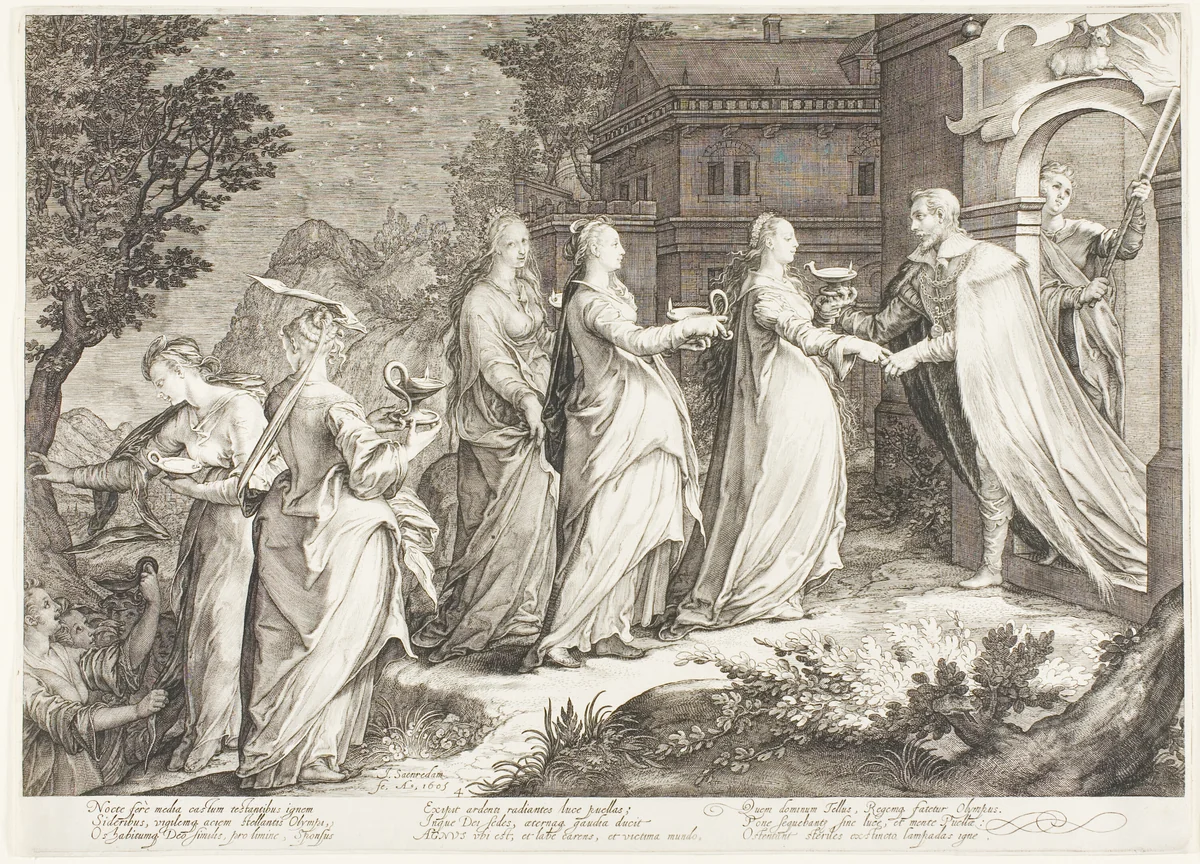 Plate Four, from Five Wise and Five Foolish Virgins by Jan Saenredam, print, 1606