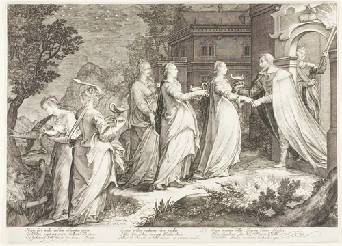 Plate Four, from Five Wise and Five Foolish Virgins by Jan Saenredam, print, 1606