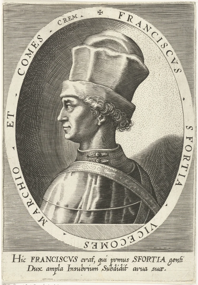 Portret van Francesco I Sforza, hertog van Mailand by Dominicus Custos, print, 1600-1604