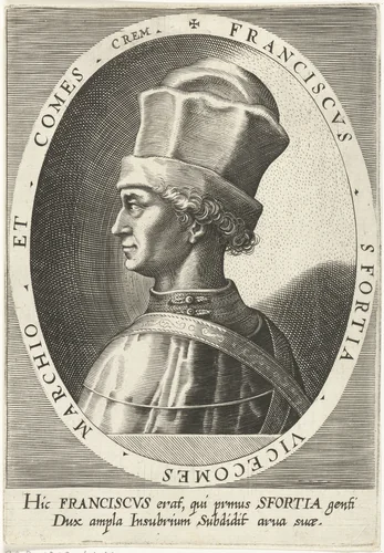 Portret van Francesco I Sforza, hertog van Mailand by Dominicus Custos, print, 1600-1604