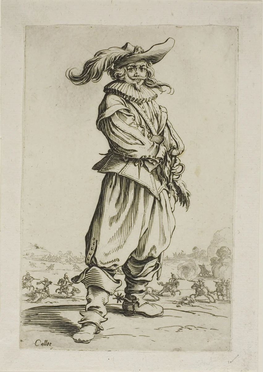 The Soldier with a Plumed Hat, plate three from La Noblesse by Jacques Callot, print, 1620-1630