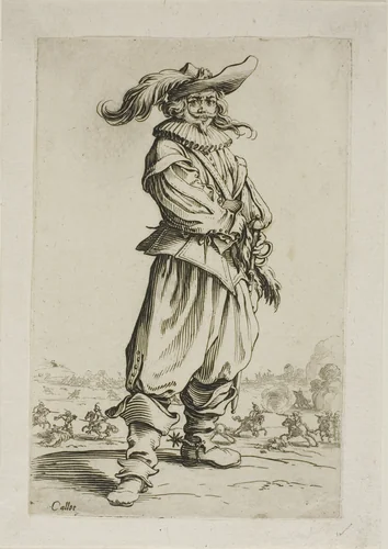 The Soldier with a Plumed Hat, plate three from La Noblesse by Jacques Callot, print, 1620-1630