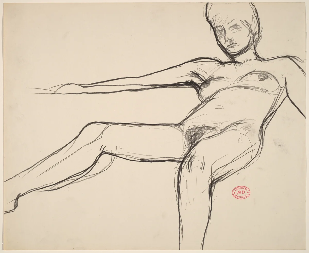 Untitled [female nude lying back] by Richard Diebenkorn, drawing, 1955-1967