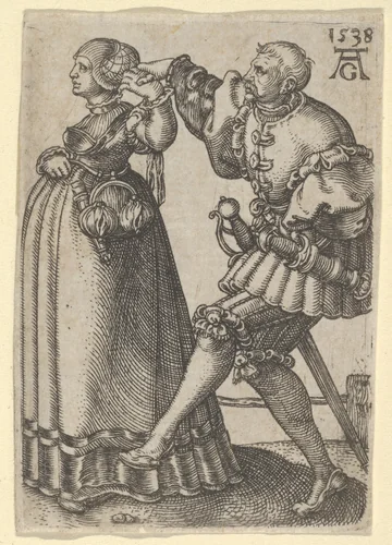 Dancing Couple, with the Male Figure Mid-Step, from "The Small Wedding Dancers" by Heinrich Aldegrever, print, 1538