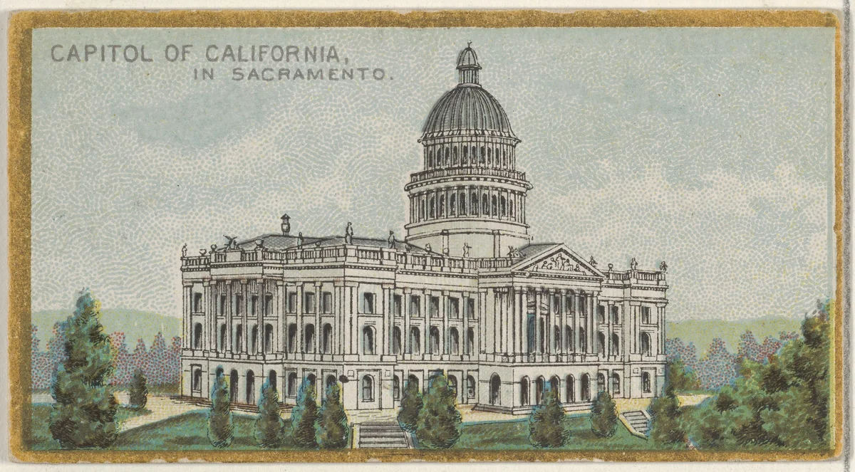 Capitol of California in Sacramento, from the General Government and State Capitol Buildings series (N14) for Allen & Ginter Cigarettes Brands by Allen & Ginter, print, 1889
